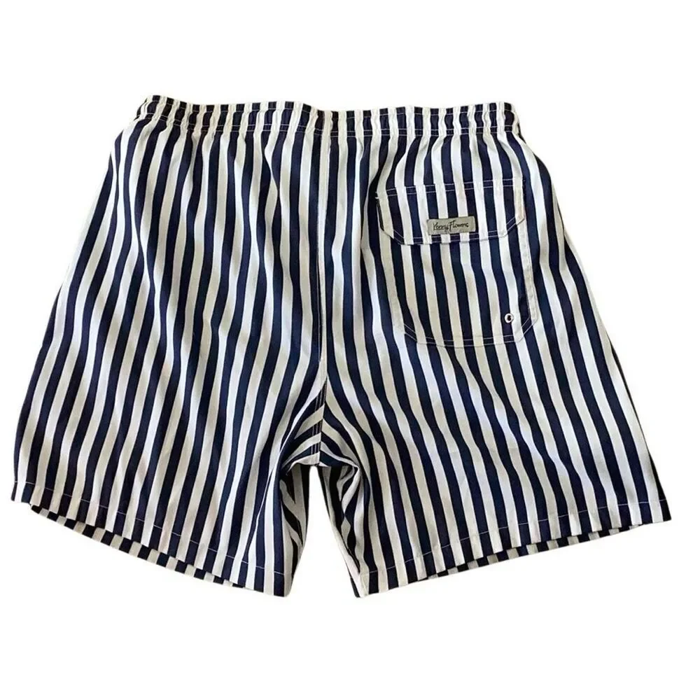 Kenny Flowers Navy White Striped Swim Trunks Sz XL Resort Beach Shorts